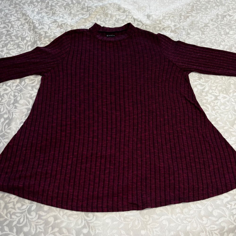 New Directions Ribbed‎ Knit Tunic 3/4 Sleeve Mock Neck Flared Women's L (E8-HP)